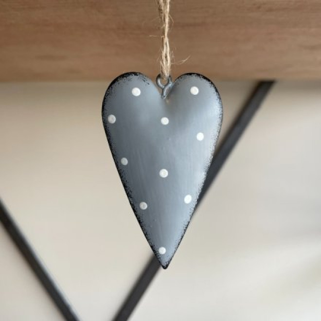 Grey Metal Heart with Dotty Print 7cm
