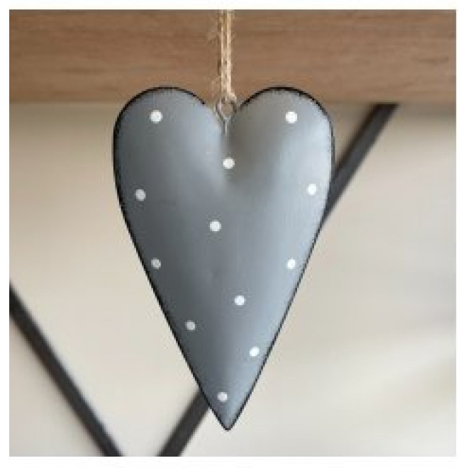 Grey Metal Heart with Dotty Print 11cm