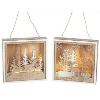 LED Light Up Forest Scene Plaques in Natural Wood  (15x15cm)