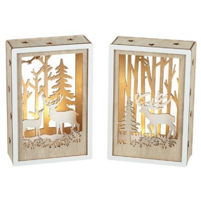 LED Light Up Woodland Scene Plaques in Natural Wood (15x10cm)