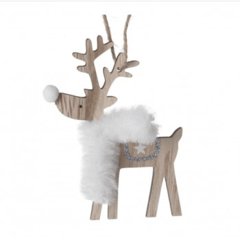 Natural Wooden Hanging Reindeer Decoration 12cm
