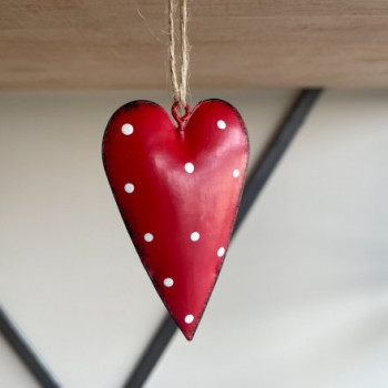 Red Metal Heart with Dotty Print 7cm