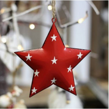 Red  Metal Star with Starry Print 9.5cm