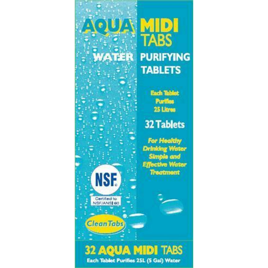 Aqua Midi Clean Tabs 32 Water Purifying Tablets Each Tablet Purifies 25L Camping